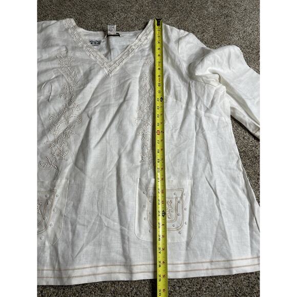 Edward Woman Irish Linen Embroidered Beaded Top Size 3X Clean White - Picture 5 of 6